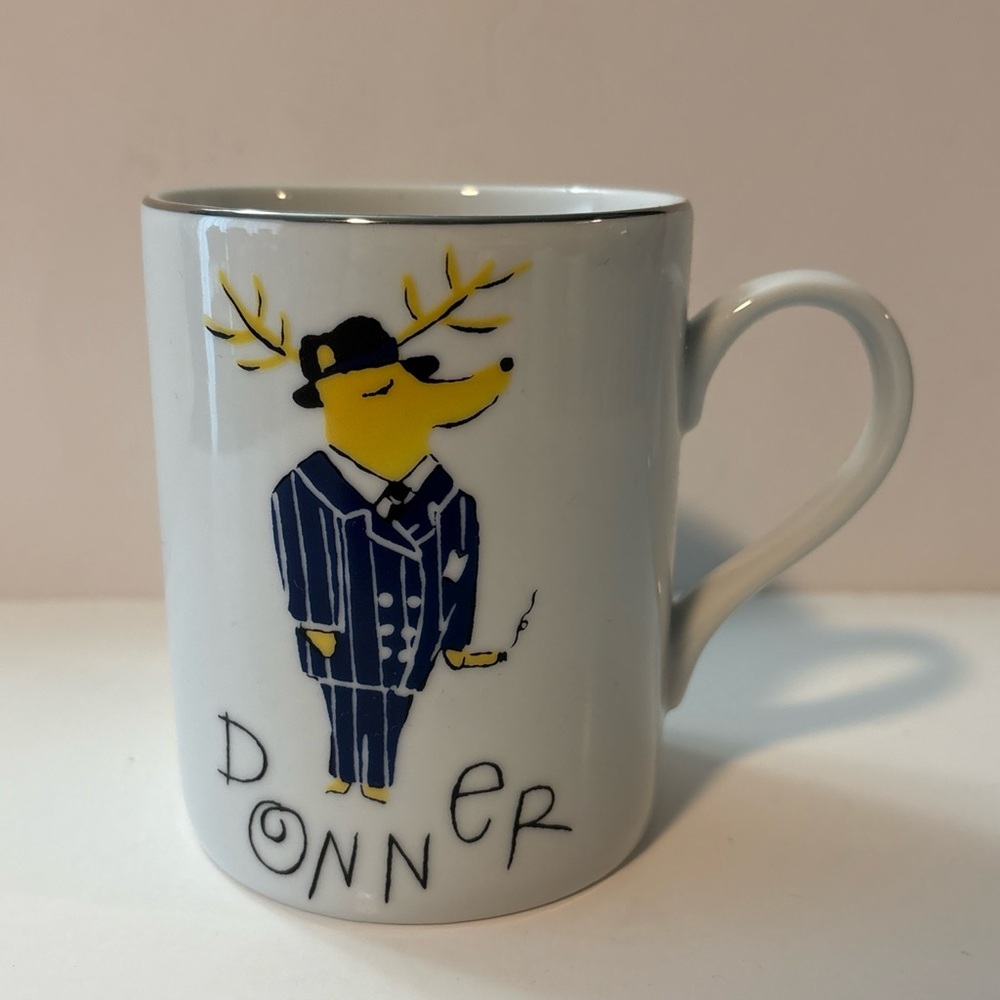 Pottery Barn DONNER Reindeer Porcelain Coffee Tea Mug 12 oz. Christmas